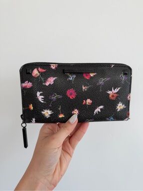 Rebecca Minkoff Black Floral Zip Around Wallet